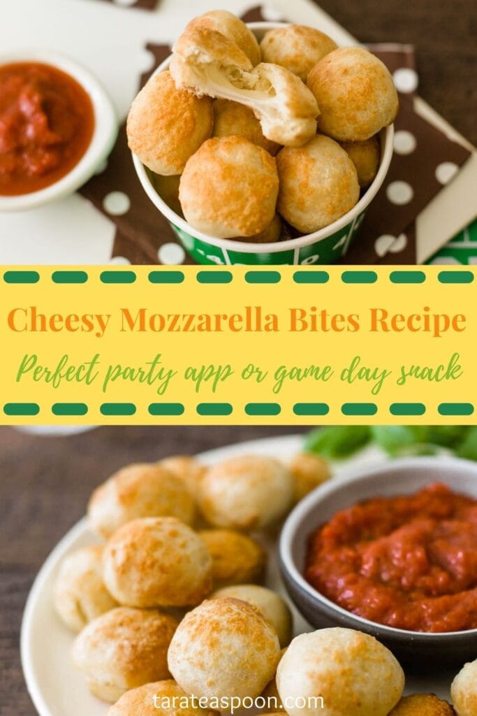 Pinterest graphic for Mozzarella Bites recipe on Tara Teaspoon.