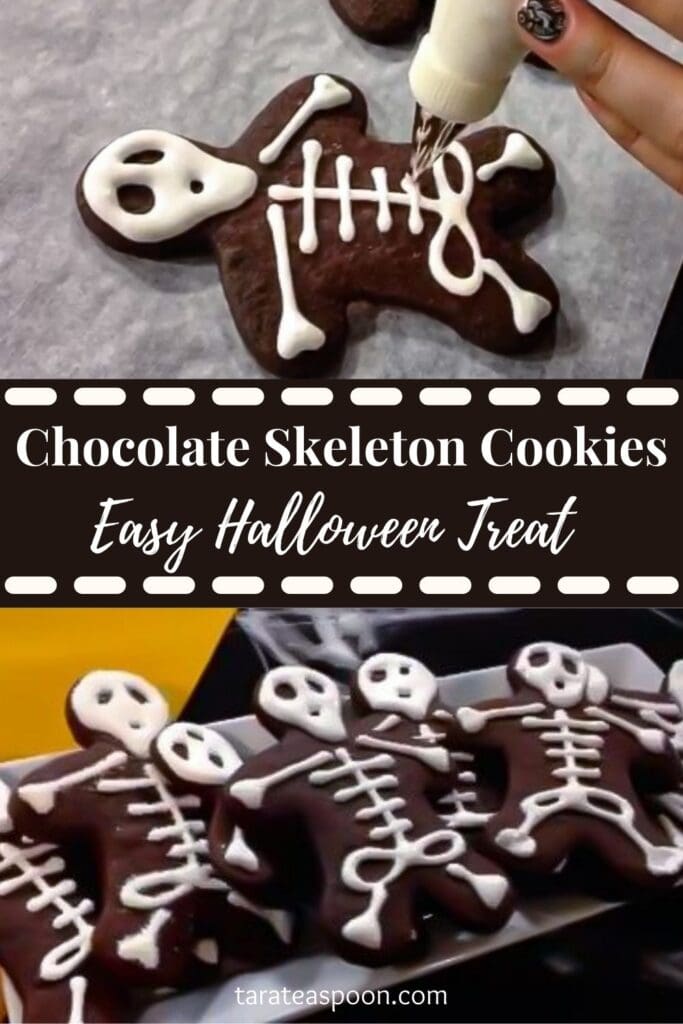 Pinterest graphic for Chocolate Skeleton Cookies recipe on Tara Teaspoon.