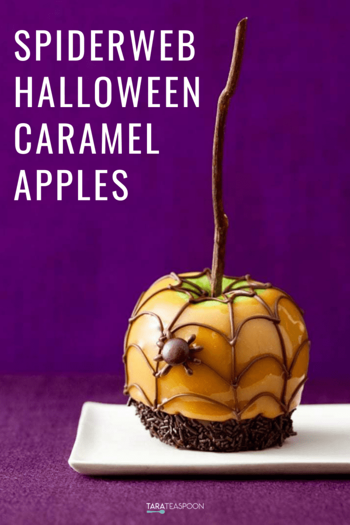 Spiderweb Halloween Caramel Apples