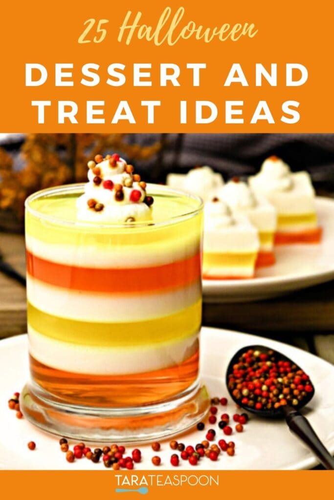 Pinterest graphic for 35 Halloween Desserts and Treats Ideas post on Tara Teaspoon.
