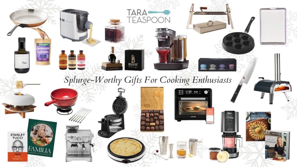 Gifts for cooking enthusiasts arranged on a white background.