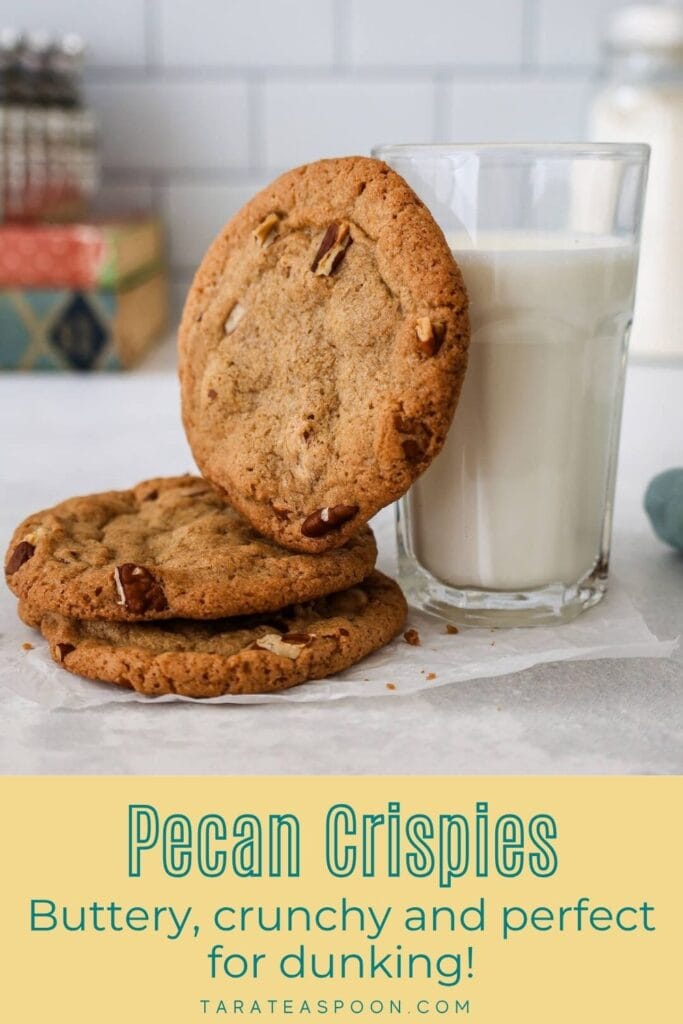 Pinterest graphic for Pecan Crisp Cookies recipe on Tara Teaspoon.