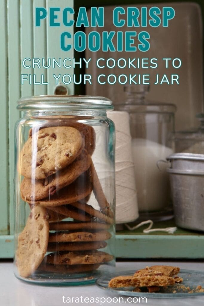 Pinterest graphic for Pecan Crisp Cookies recipe on Tara Teaspoon.