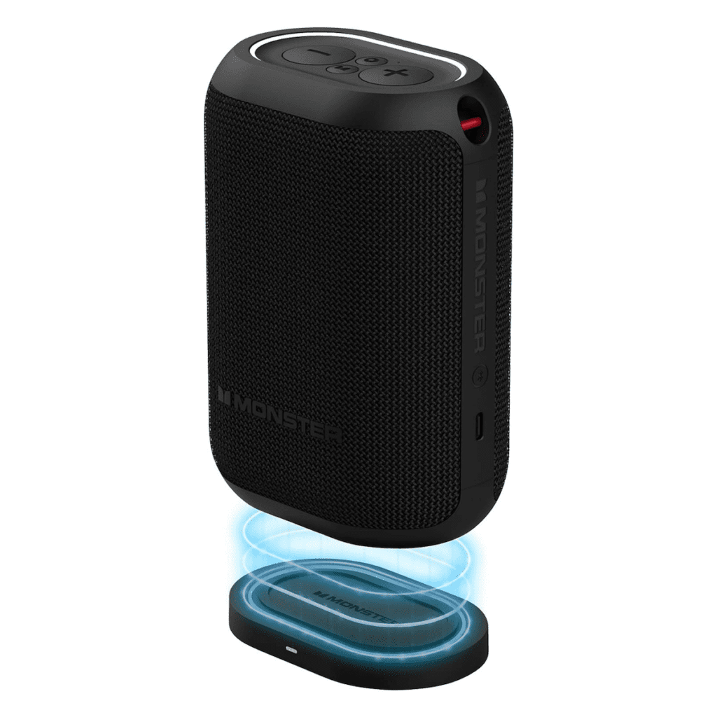 Monster's DNA One portable speaker in black over a white background.