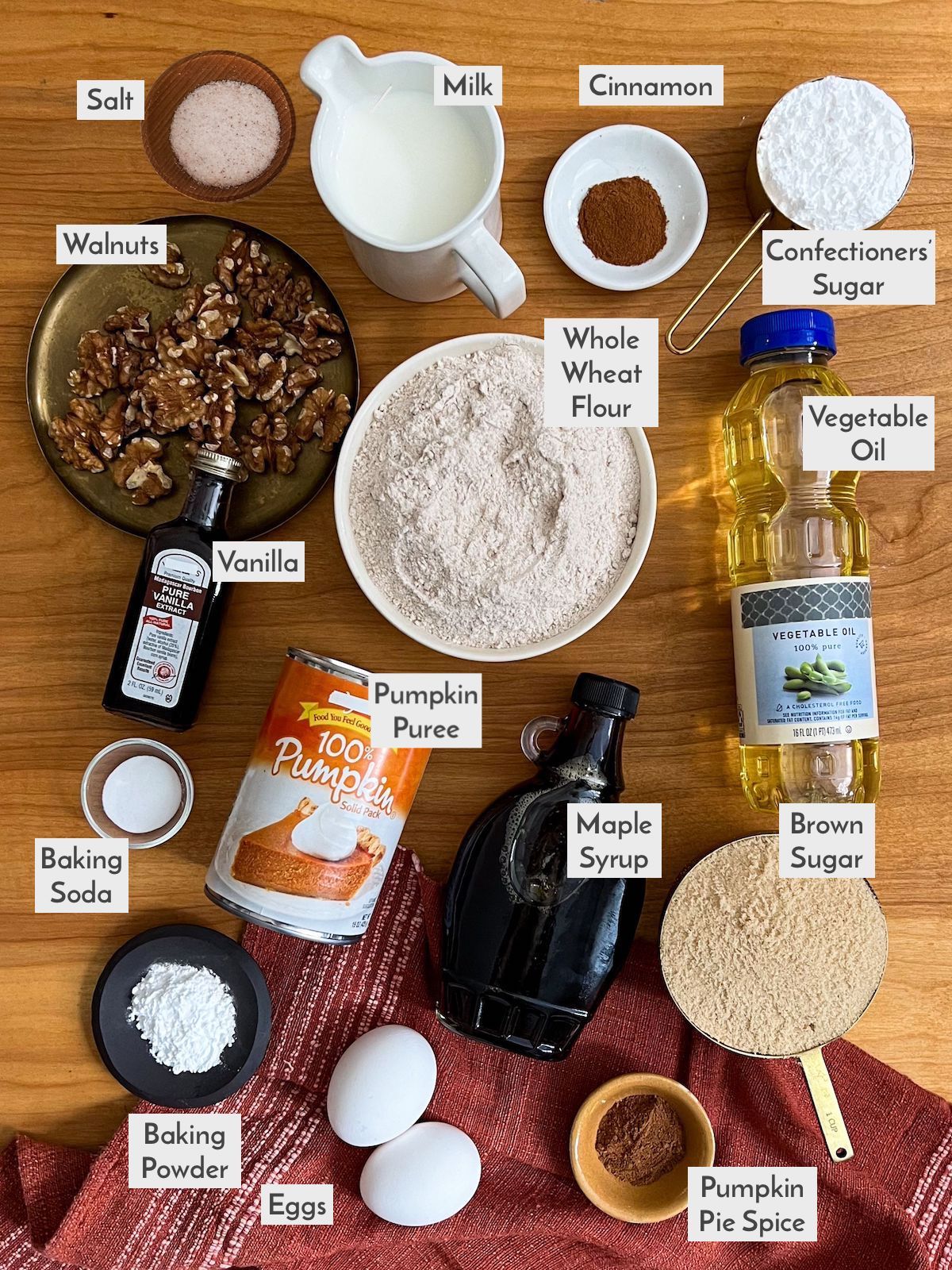 Whole Wheat Pumpkin Bread ingredients on a table.