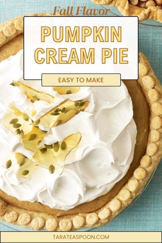 Pinterest graphic for Pumpkin Cream Pie recipe on Tara Teaspoon.