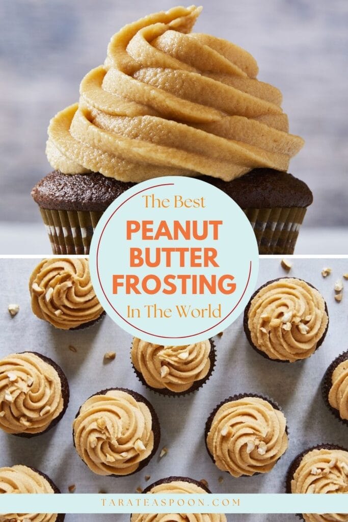 Pinterest graphic for Best Peanut Butter Cream Cheese Frosting recipe on Tara Teaspoon