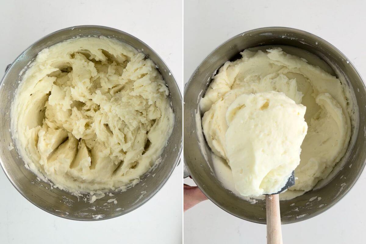 smooth, fluffy mashed potatoes after having been mixed together