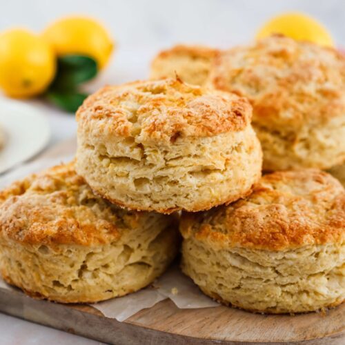 close up feature of lemon baking powder biscuits.