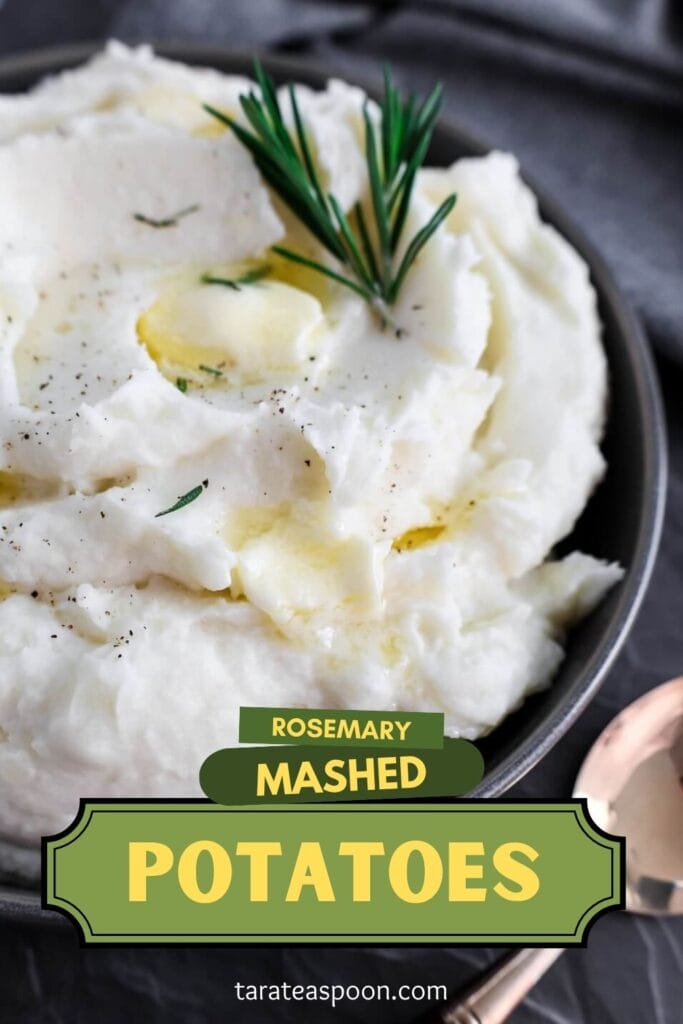 Pinterest graphic for Rosemary Mashed Potatoes recipe on Tara Teaspoon.