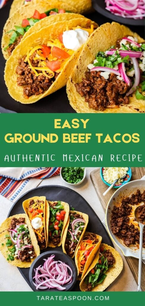Pinterest graphic for Ground Beef Tacos recipe on Tara Teaspoon.