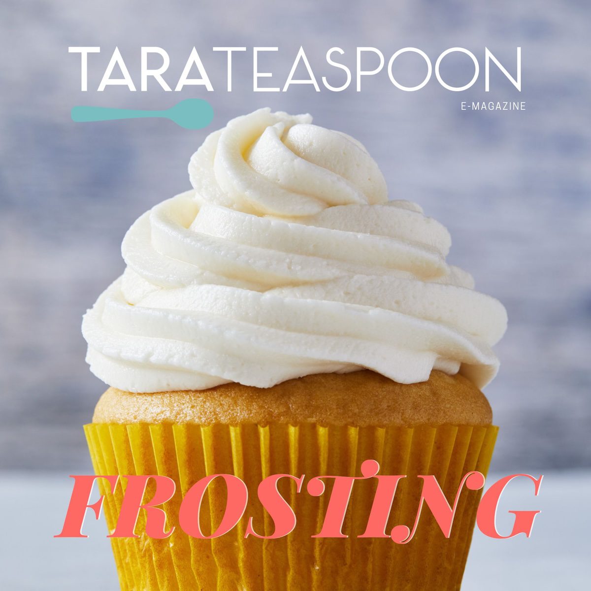 Easy frosting recipes cover for downloadable book with giant vanilla cupcake.