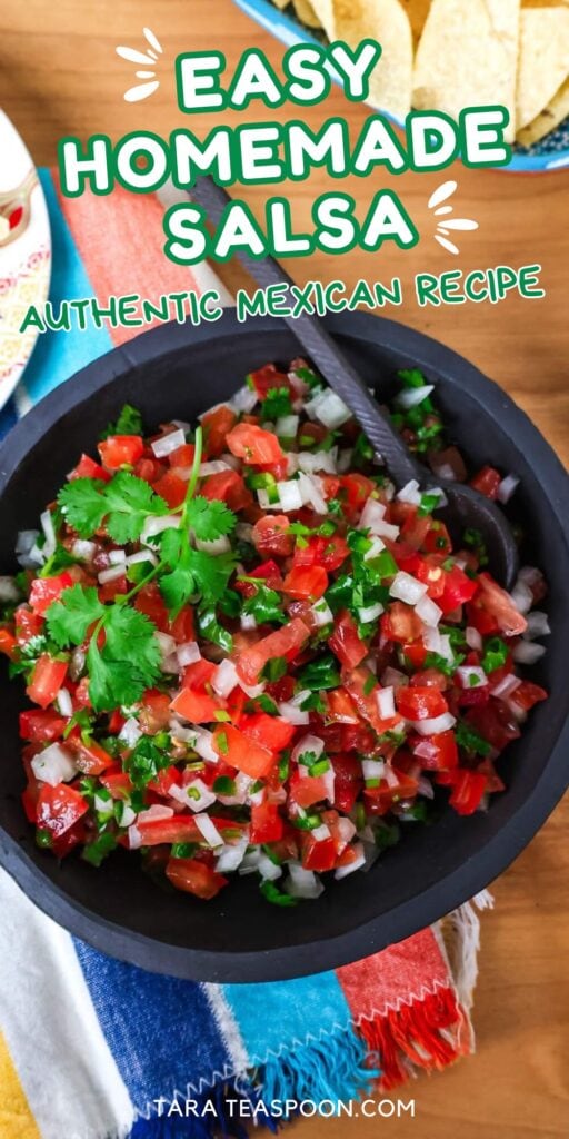 Pinterest graphic for Authentic Pico de Gallo recipe on Tara Teaspoon.