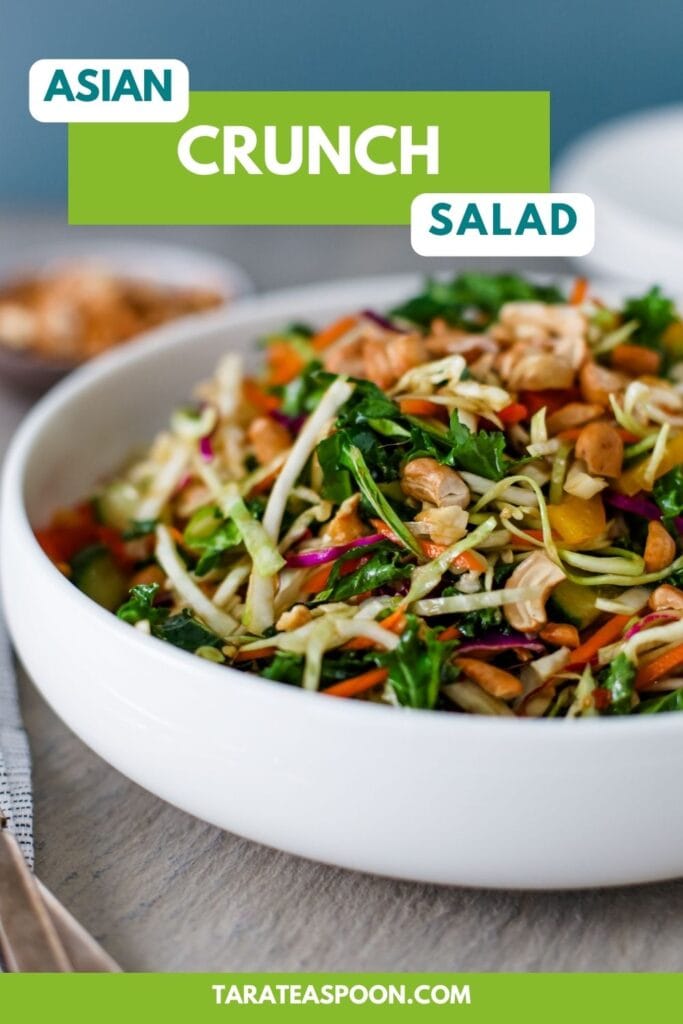 Pinterest graphic for Asian Crunch Salad recipe on Tara Teaspoon.