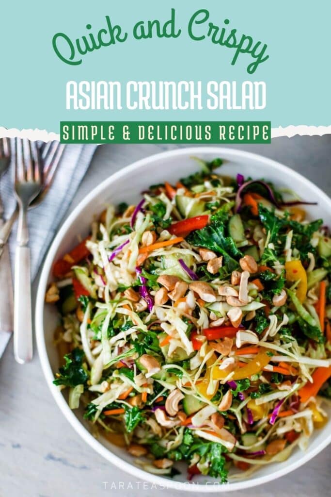 Pinterest graphic for Asian Crunch Salad recipe on Tara Teaspoon.
