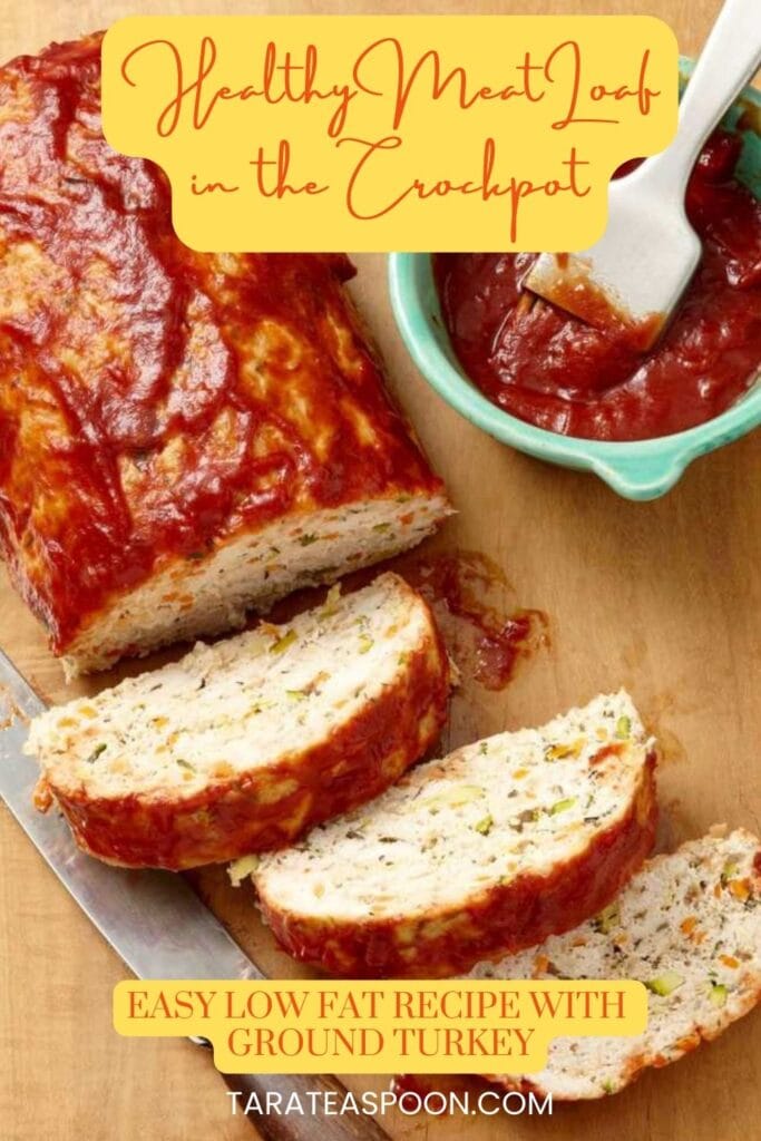 Pinterest graphic for Crockpot Turkey Meat Loaf recipe on Tara Teaspoon
