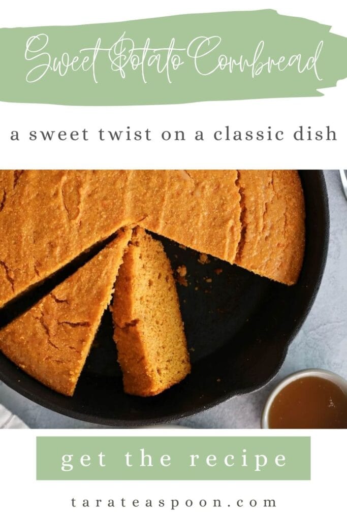 Pinterest graphic for Sweet Potato Cornbread recipe on Tara Teaspoon.