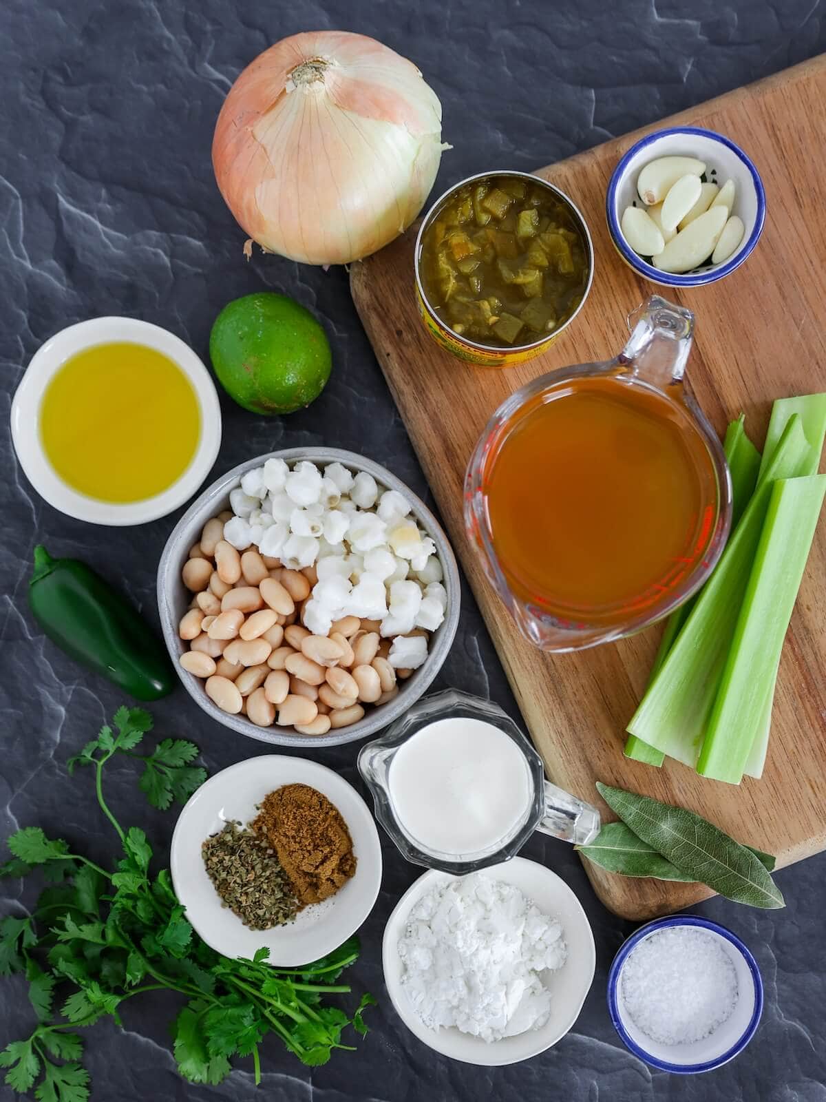 Ingredients needed for making vegetarian white chili.
