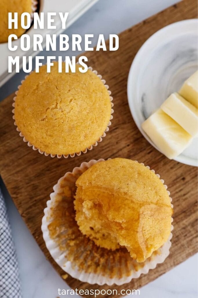 Pinterest graphic for Honey Cornbread Muffins recipe on Tara Teaspoon.