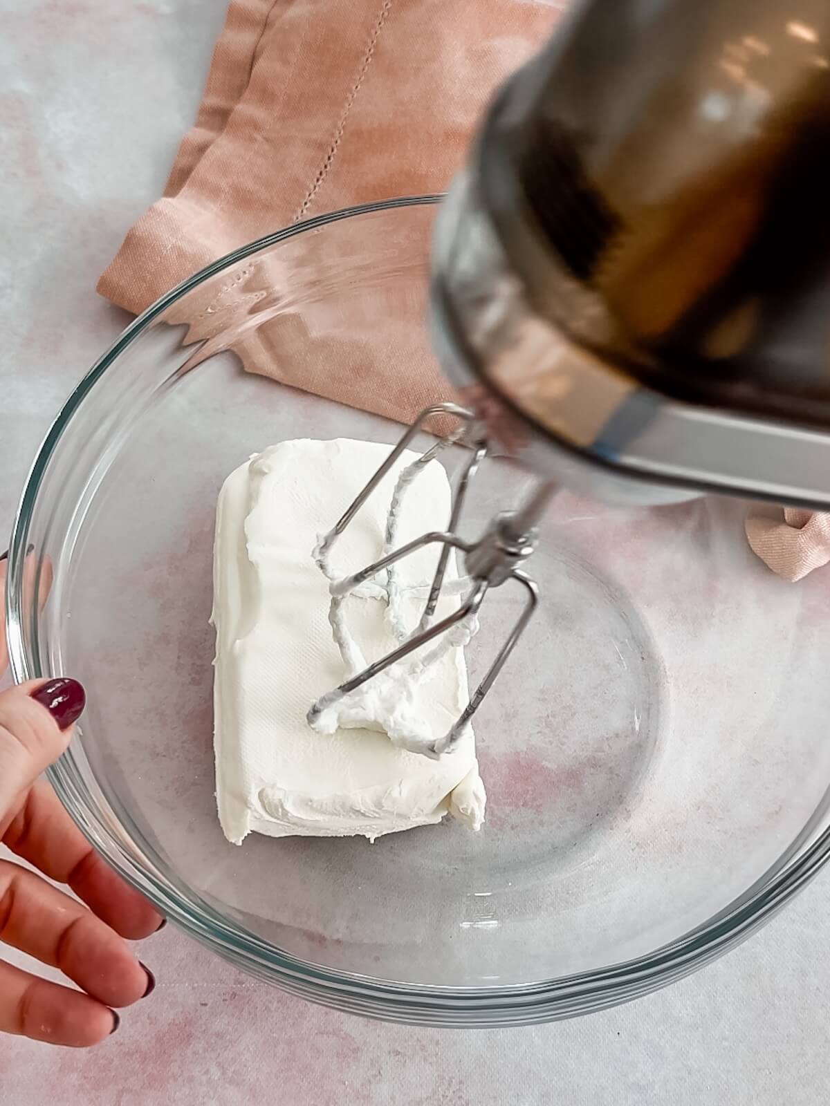 Mix just the cream cheese until smooth for the cream cheese layer of lemon lush.