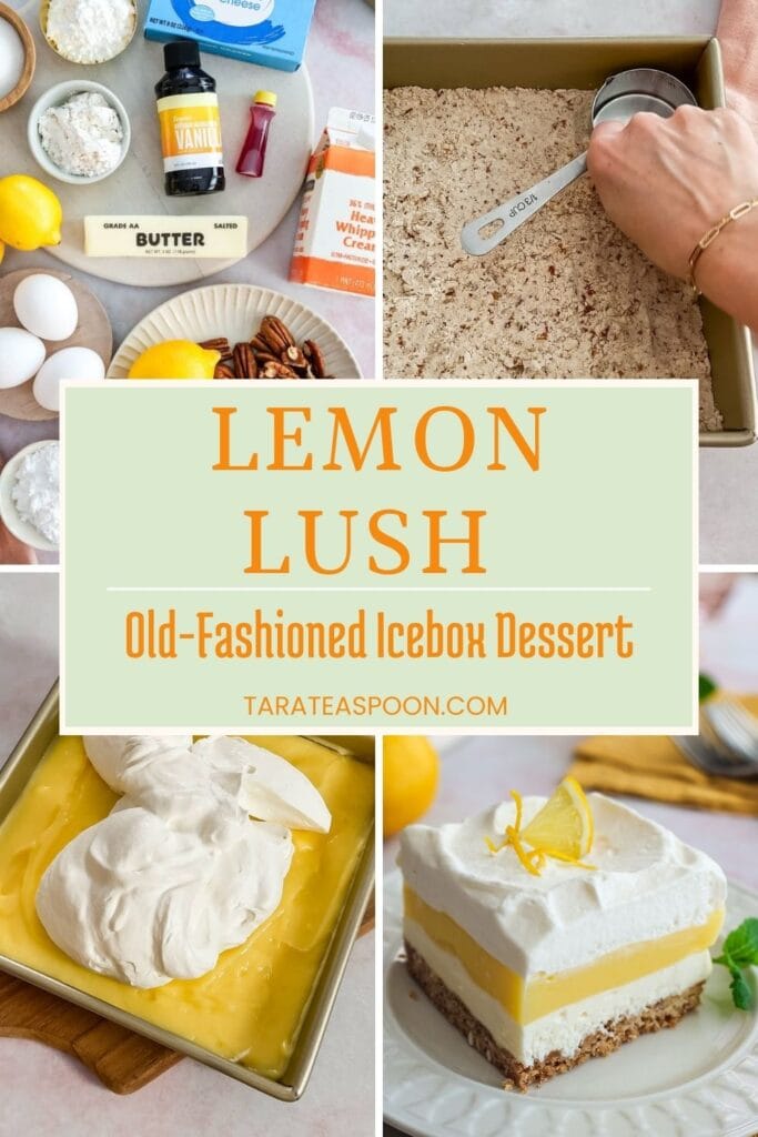 Pinterest graphic for Lemon Lush recipe on Tara Teaspoon