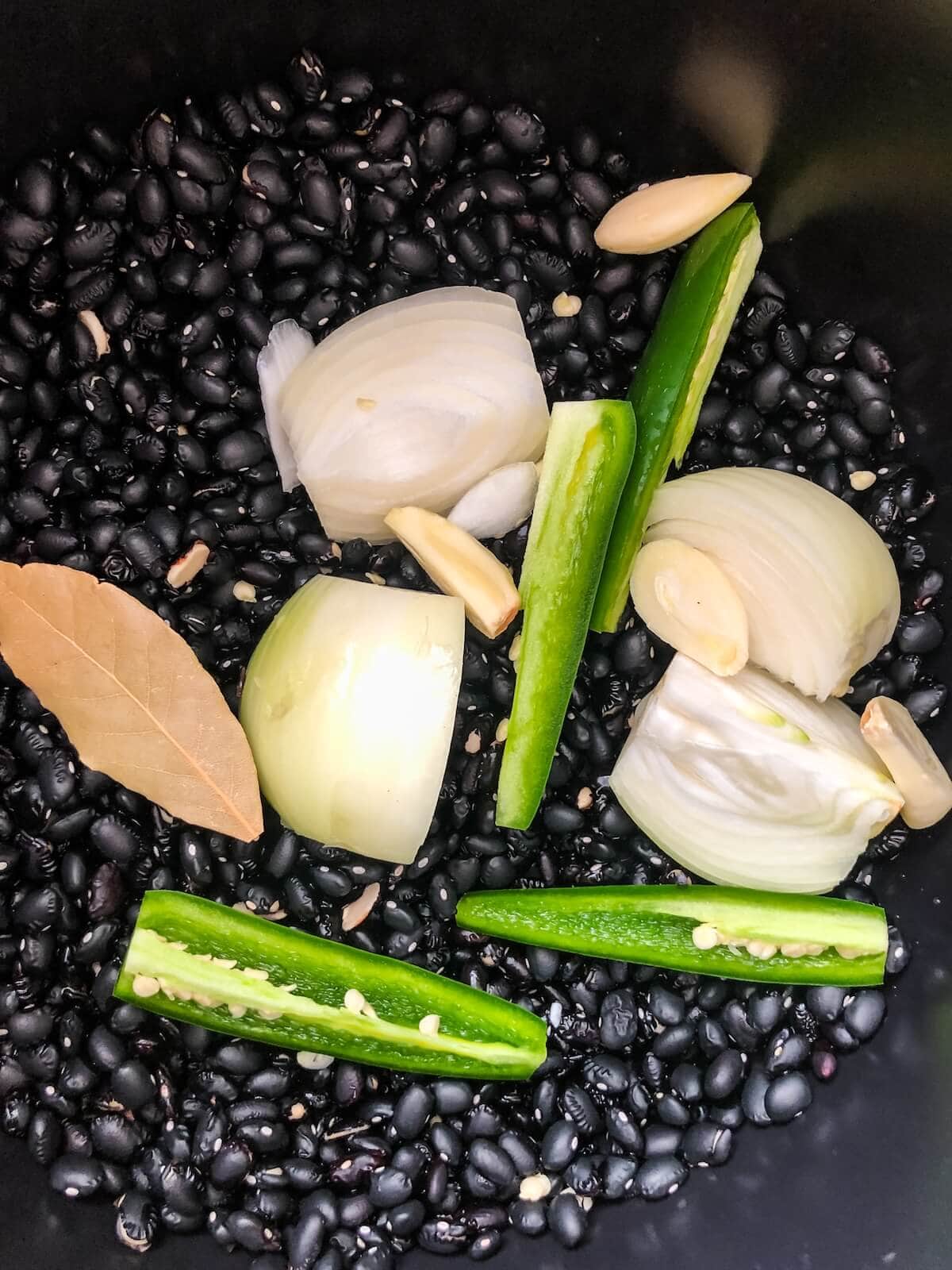 Cooking the beans with aromatics in the instant pot.