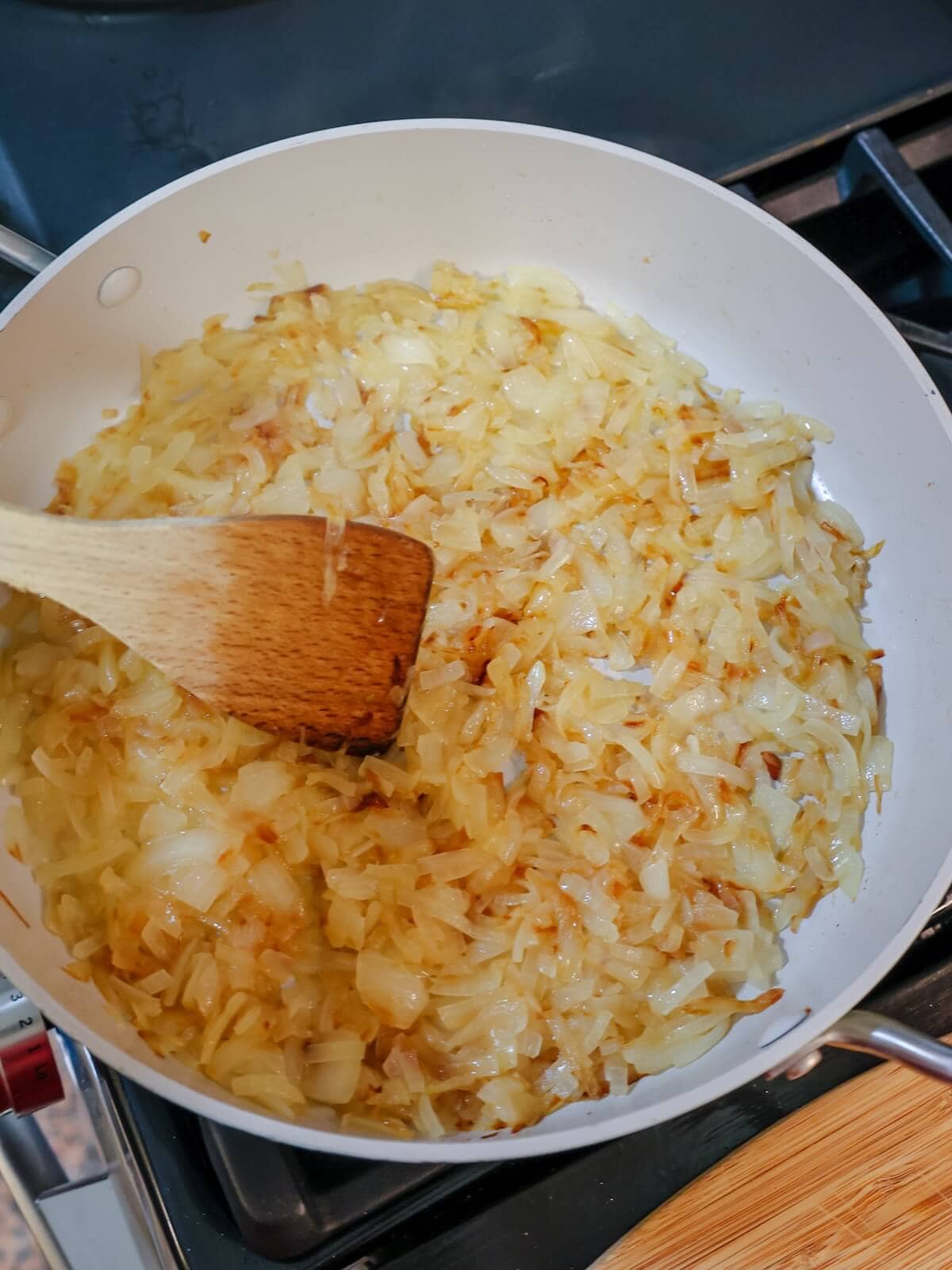 Cook onions stirring occasionally until dark golden brown.
