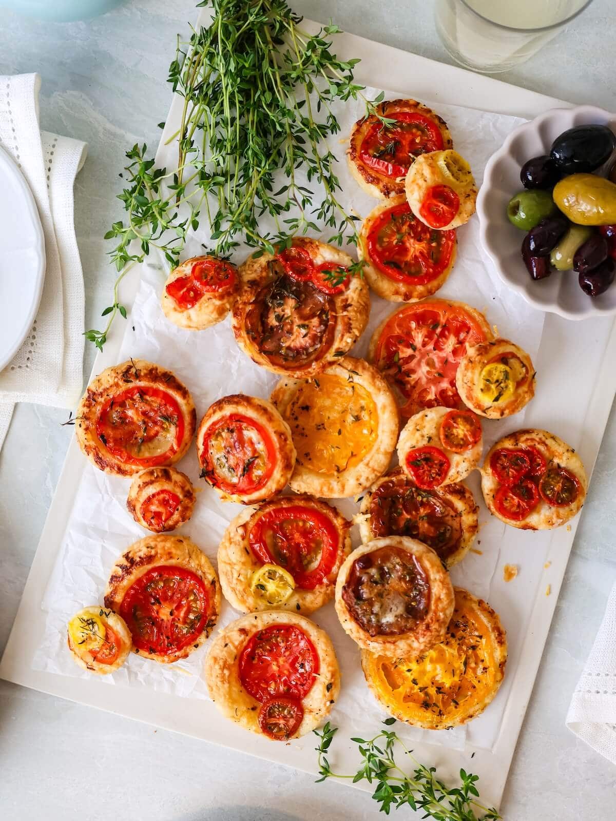 hero image overhead of mini tomato tarts