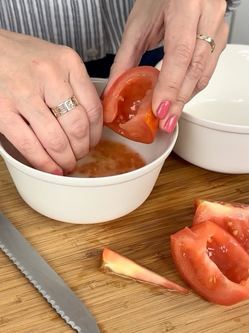 removing seeds from tomatoes for guacamole