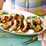 square image or grilled pork tenderloin with goat cheese and rosemary