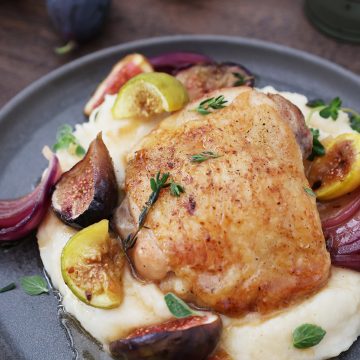 Honey braised chicken and figs on mashed potatoes feature images