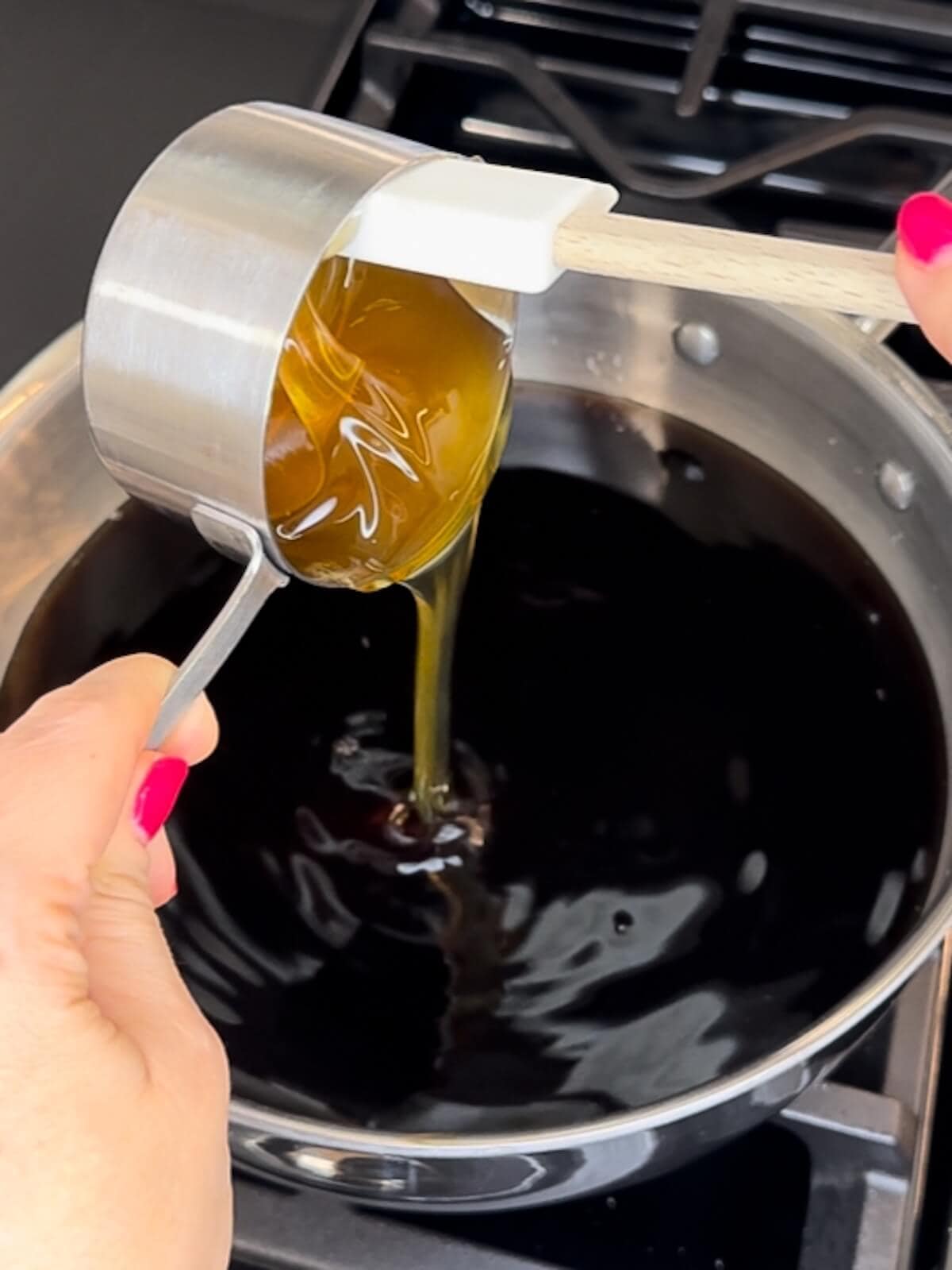 Adding honey to the balsamic syrup for figs