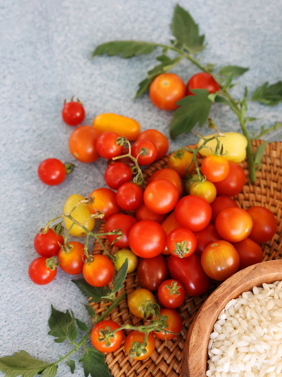 fresh garden cherry tomatoes and arborio rice.