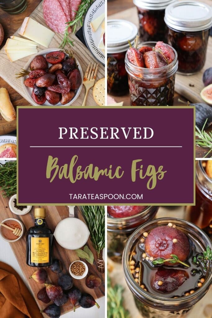 Pinterest graphic for Preserved Balsamic Figs recipe on Tara Teaspoon.