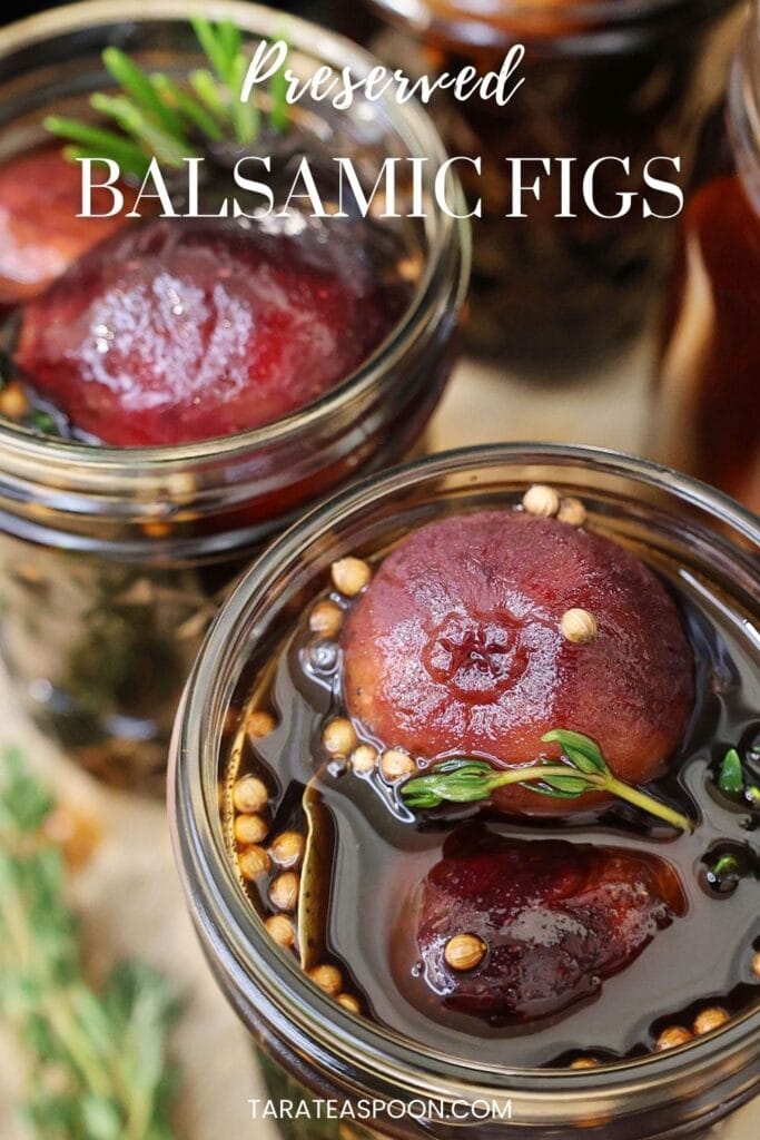Pinterest graphic for Preserved Balsamic Figs recipe on Tara Teaspoon.