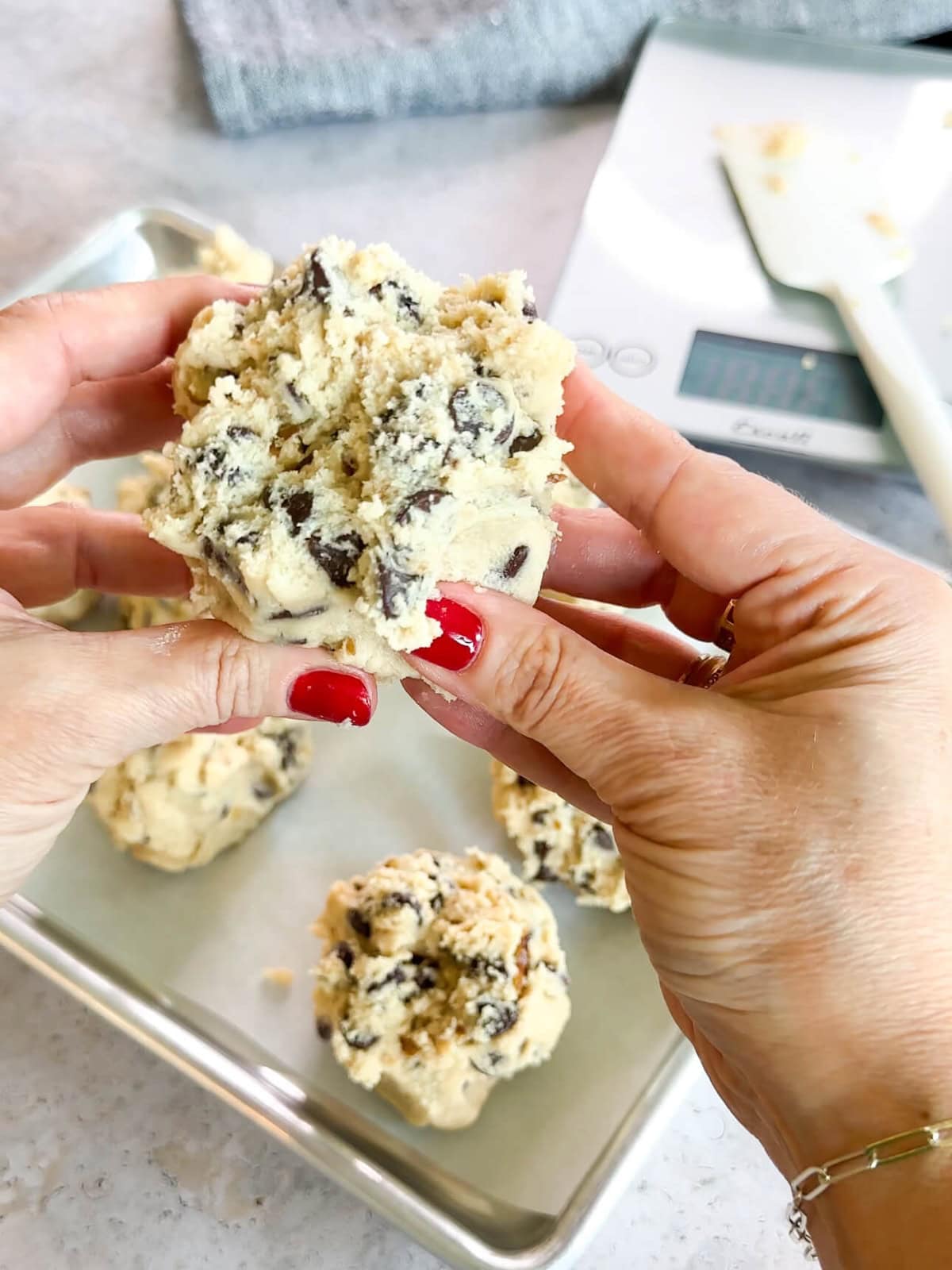rough ball of dough for chocolate chip walnut cookies.