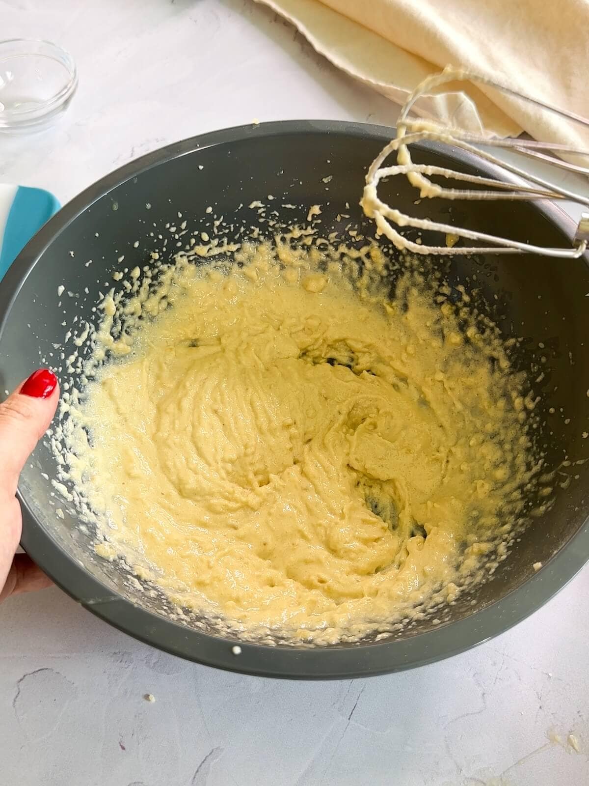 mixed homemade frangipane in a bowl.