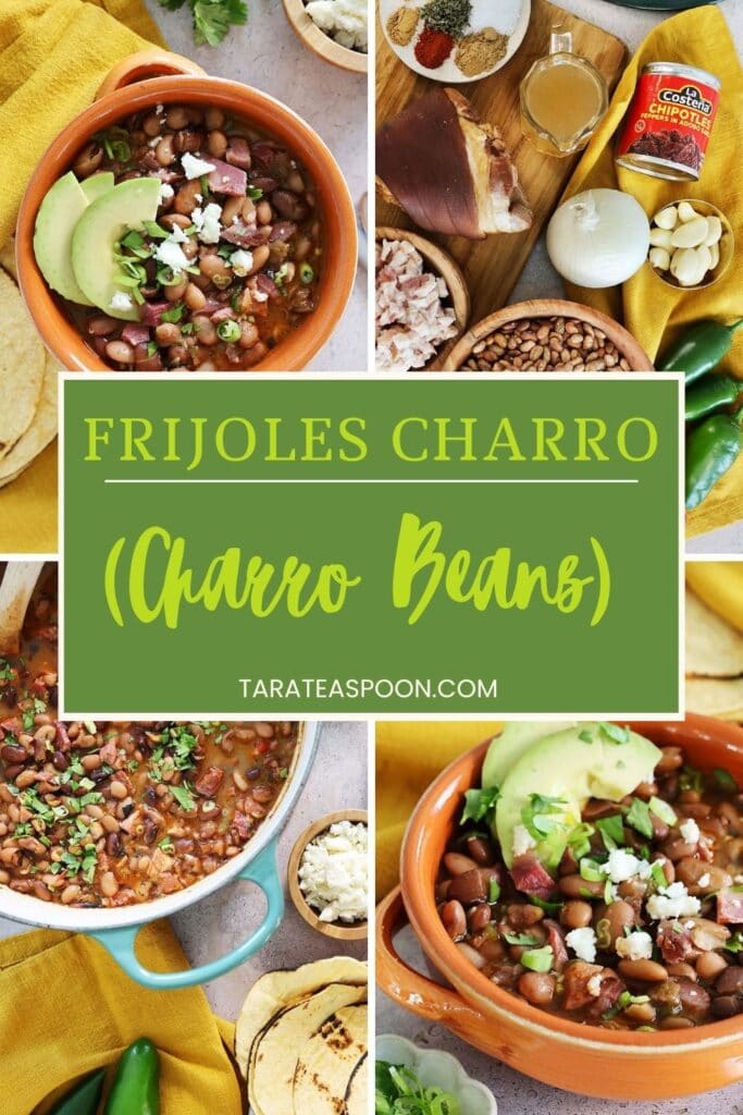 Pinterest graphic for Frijoles Charro (Charro Beans) recipe on Tara Teaspoon.