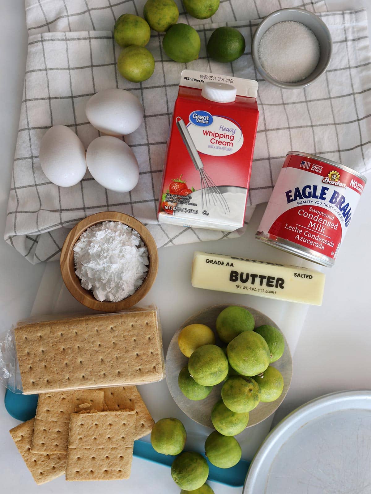 Ingredients for a Key lime pie.
