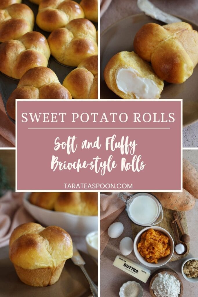 Pinterest graphic for Sweet Potato Rolls recipe on Tara Teaspoon.