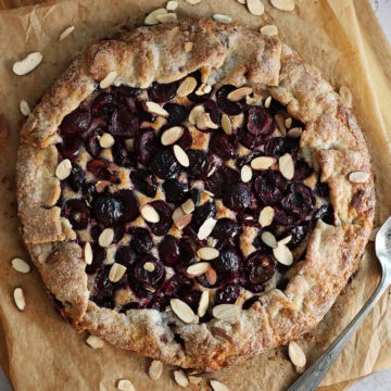Top view of a cherry galette.