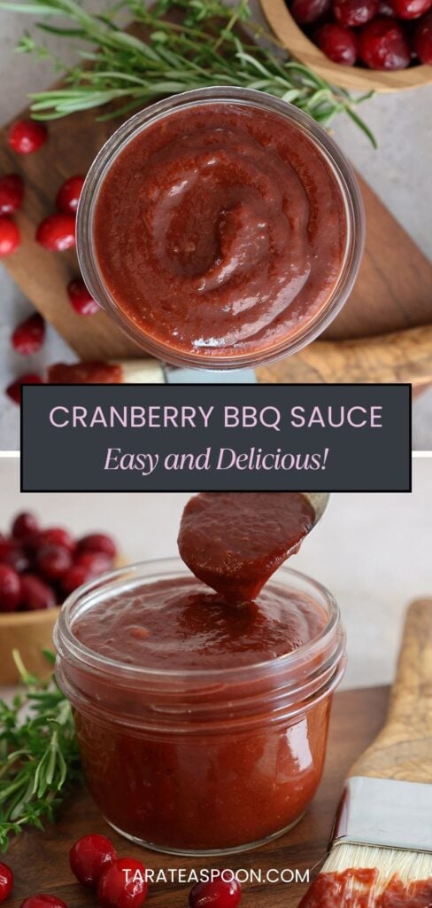 pin for cranberry bbq sauce with fresh or frozen cranberries