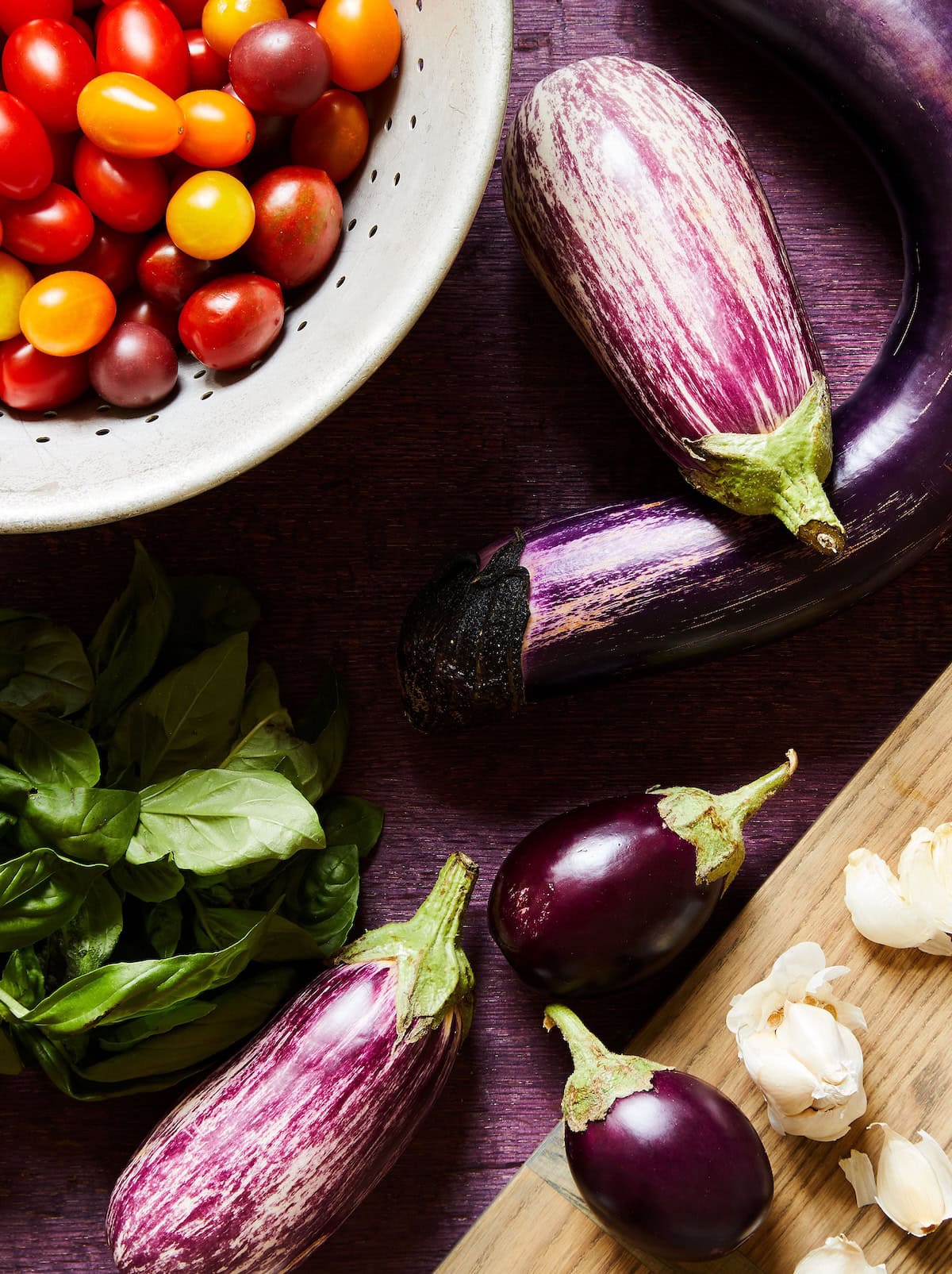 eggplant and tomatoes with garlic.
