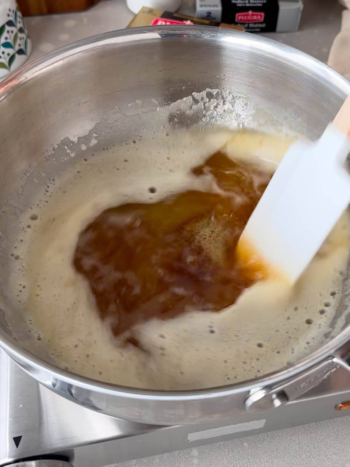 browned butter in a saucepan.