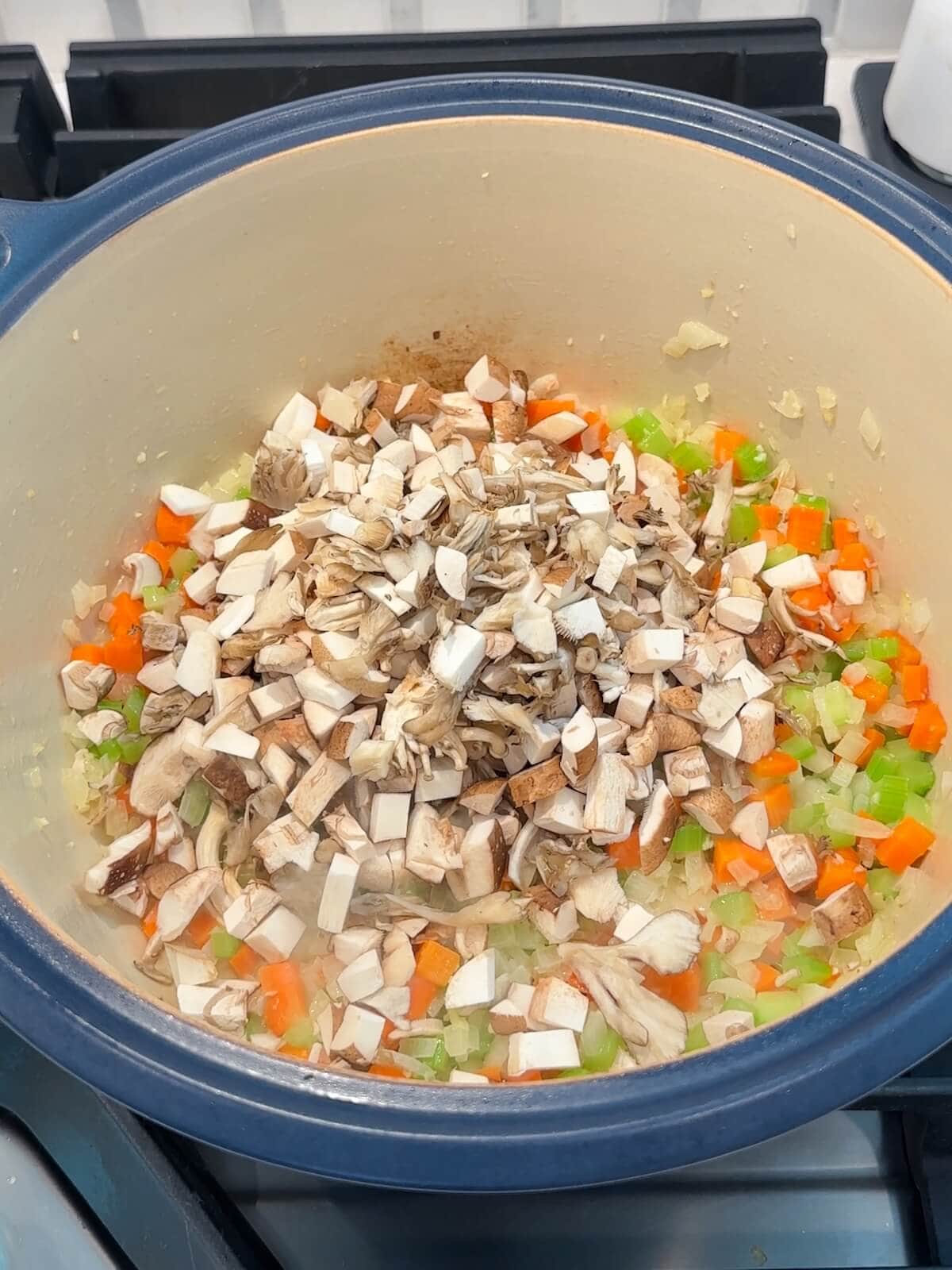 Add chopped mushrooms to soup to cook out moisture.