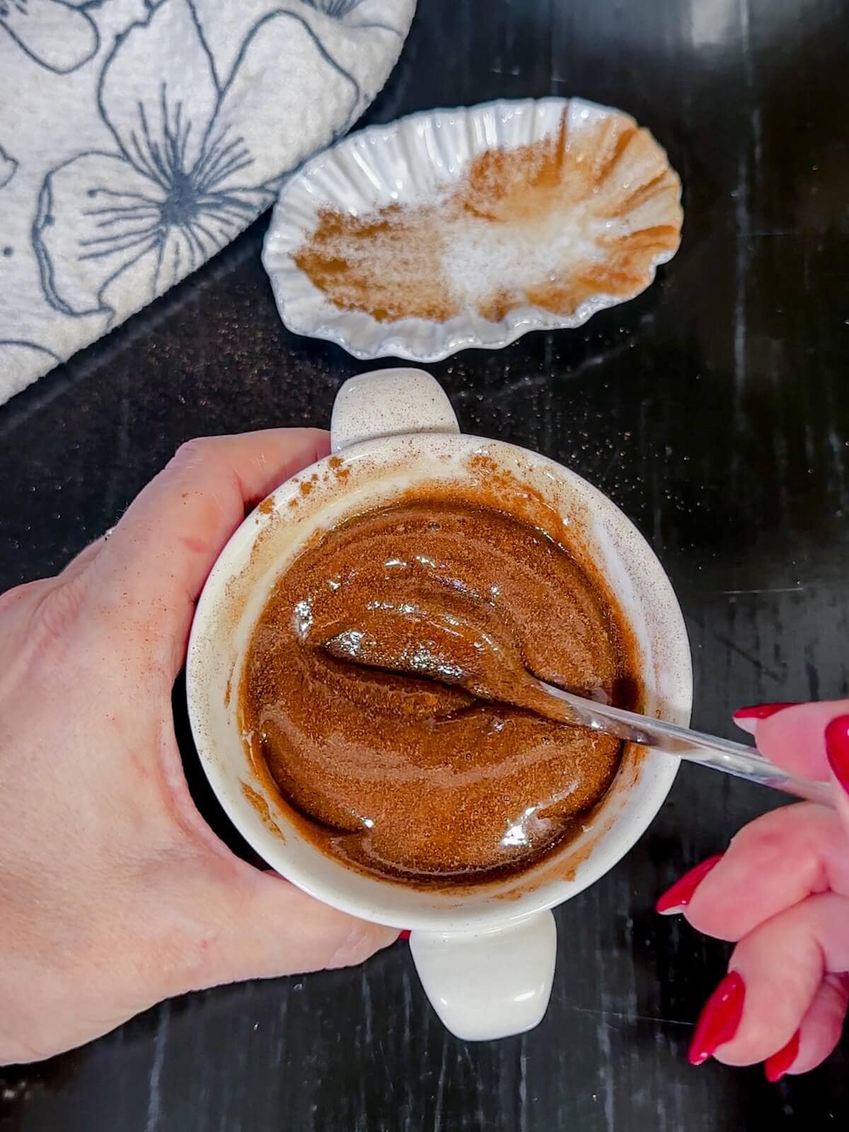 Mixed honey glaze in a small white bowl.