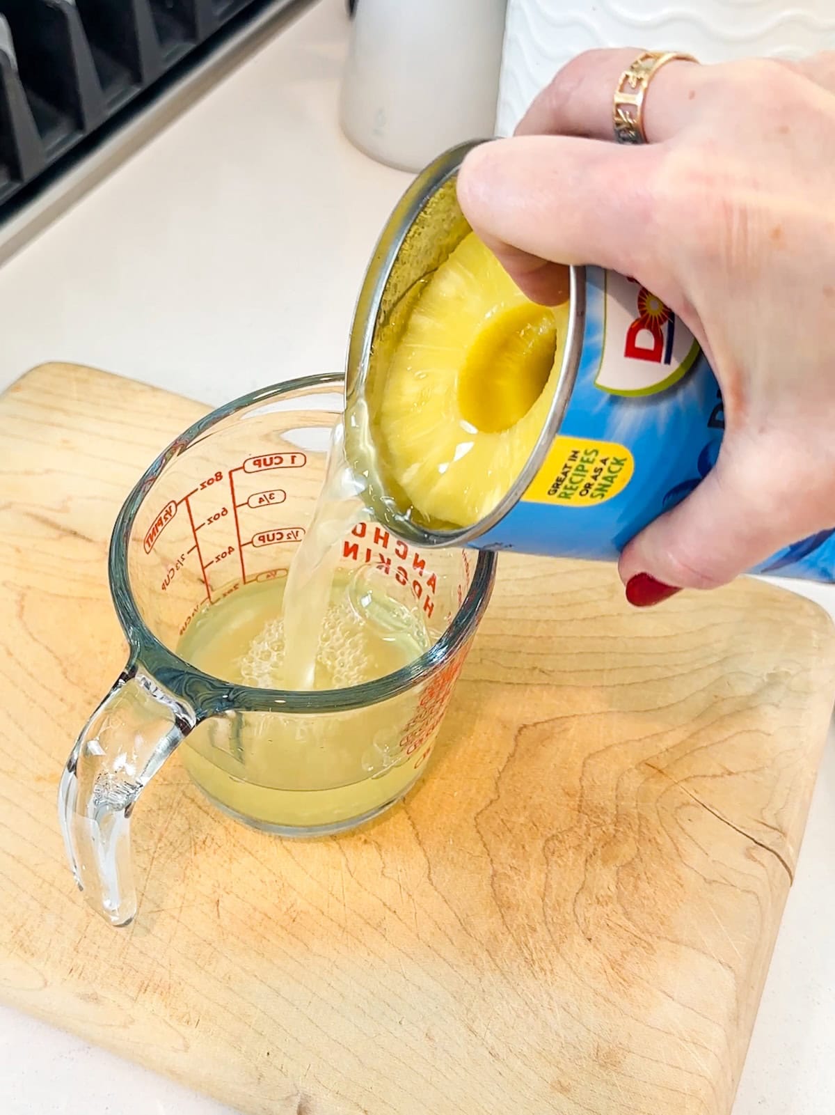 Saving pineapple juice from canned pineapple.