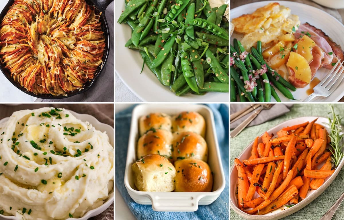 collage of sides that go with ham dinner