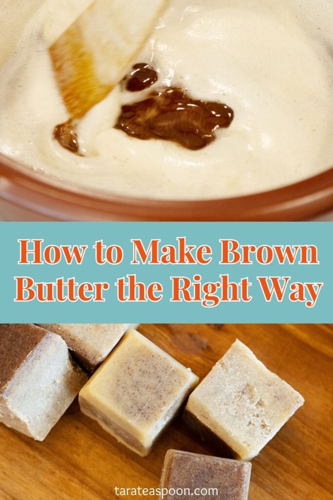 Pinterest graphic for How to Make Browned Butter recipe on Tara Teaspoon.