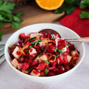 Close up of a bowl of cranberry relish.